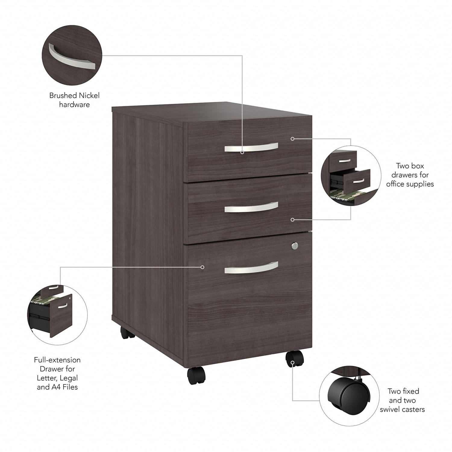 Bush Business Furniture Studio A 36inW Small Computer Desk With 3-Drawer Mobile File Cabinet, Storm Gray, Standard Delivery - Image 5
