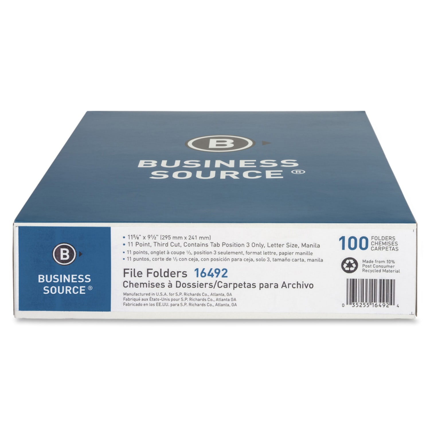 Business Source 1/3-Cut Right Tab File Folders, 3/4in Expansion, Letter Size, Manila, Box Of 100 Folders - Image 3