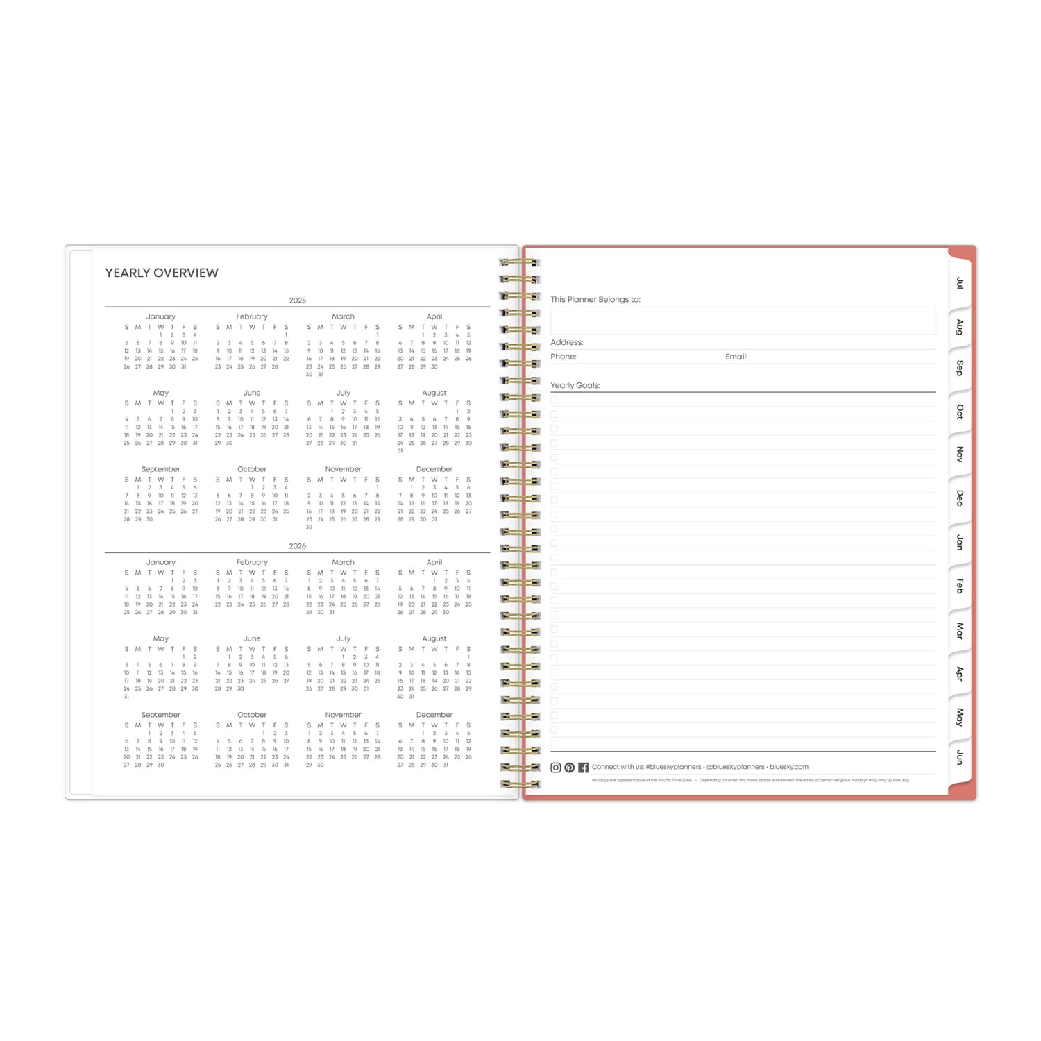2025-2026 Blue Sky Cali Pink CYO Weekly/Monthly Academic Planning Calendar, 8-1/2in x 11in, July 2025 to June 2026, 130619-A - Image 6