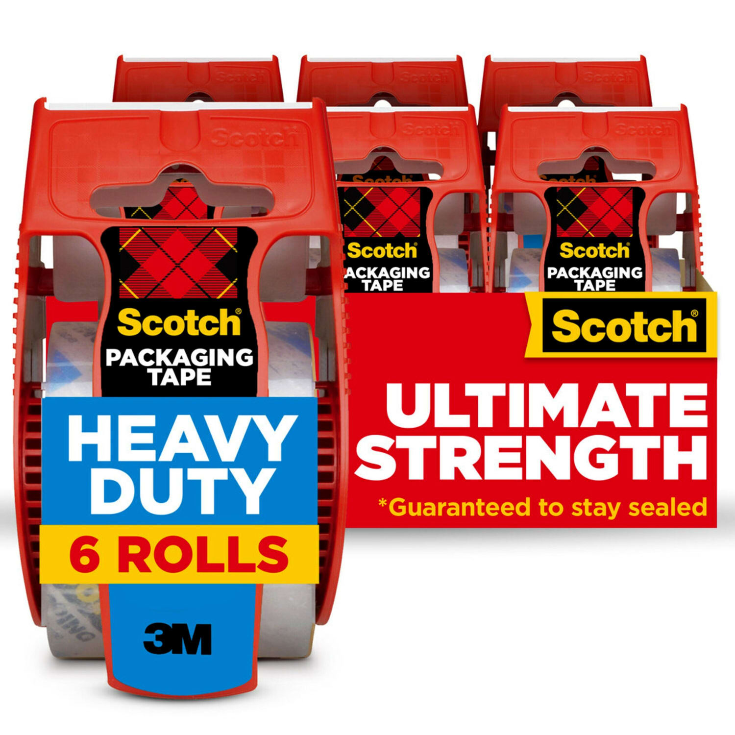 Scotch Heavy Duty Shipping Packing Tape, 6 Tape Rolls with Dispensers, 1 7/8 in x 22.2 yd, 1.5in Core, Designed  - 1426