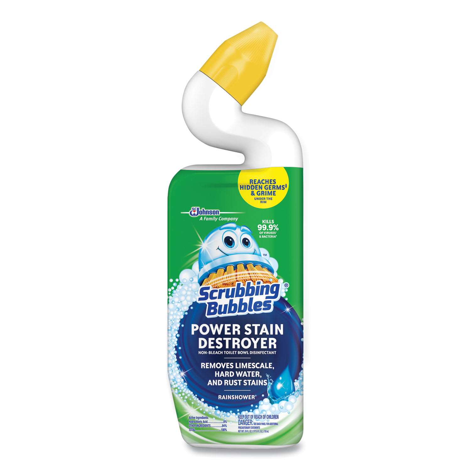 Scrubbing Bubbles Power Stain Destroyer Toilet Bowl Disinfectant, Rainshower Scent, 24 oz Bottle, 6/Carton - Image 3
