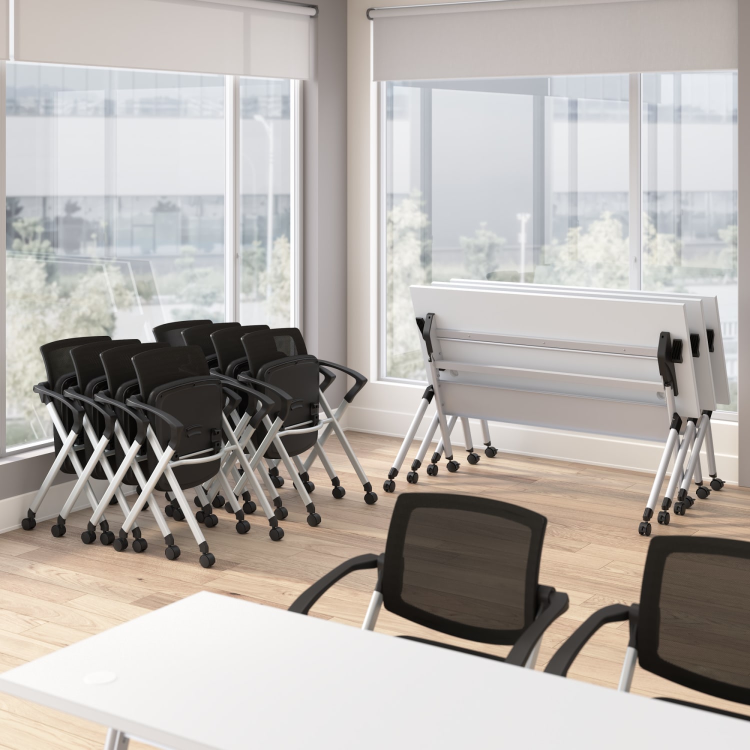 Bush Business Furniture Envision 72inW Folding Training Table and 2 Folding Chairs with Arms, White/Cool Gray Metallic, Standard Delivery - Image 6