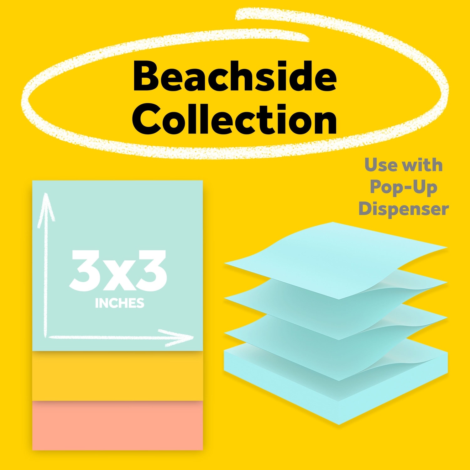 Post-it Pop Up Notes, 12 Pads, 3 in x 3 in, Clean Removal, School Supplies and Office Products, Sticky Notes for Vertical Surfaces, Monitors, Walls and Windows, Beachside Cafe Collection - Image 3