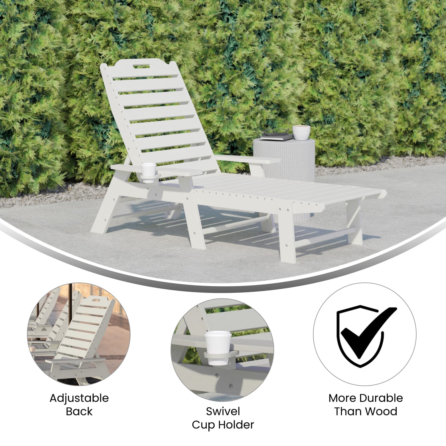Flash Furniture Monterey All-Weather Adjustable Adirondack Lounge Chair with Cup Holder, White - Image 5