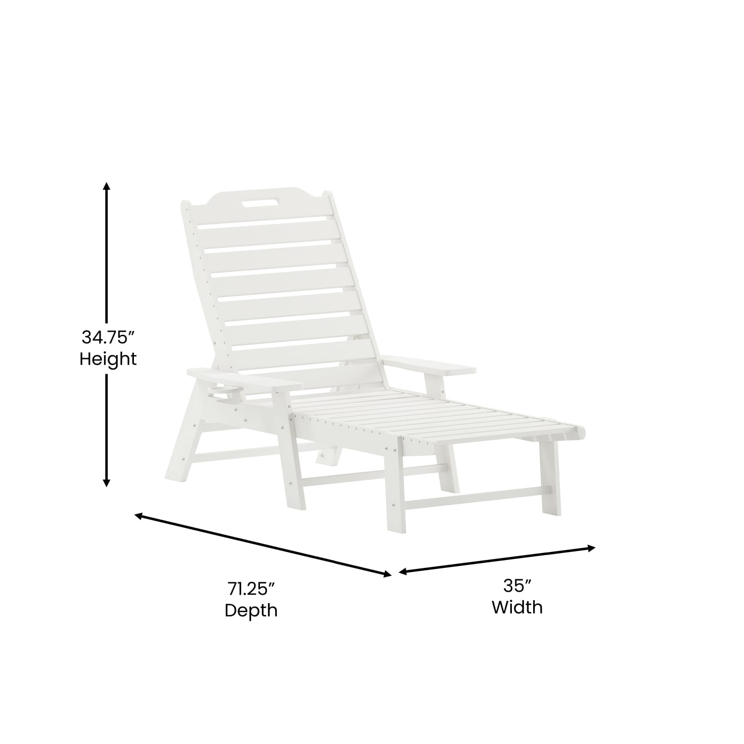 Flash Furniture Monterey All-Weather Adjustable Adirondack Lounge Chair with Cup Holder, White - Image 6