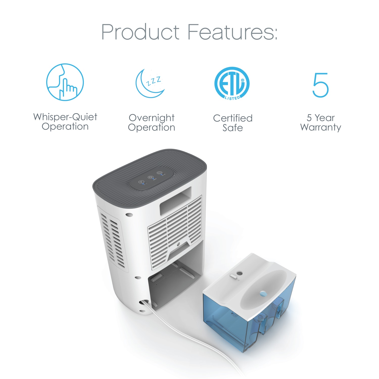 Pure Enrichment PureDry Deluxe Dehumidifier, Mid-Sized 1.5 L Water Tank, 12inH x 5-1/2inW x 9-1/8inD - Image 4