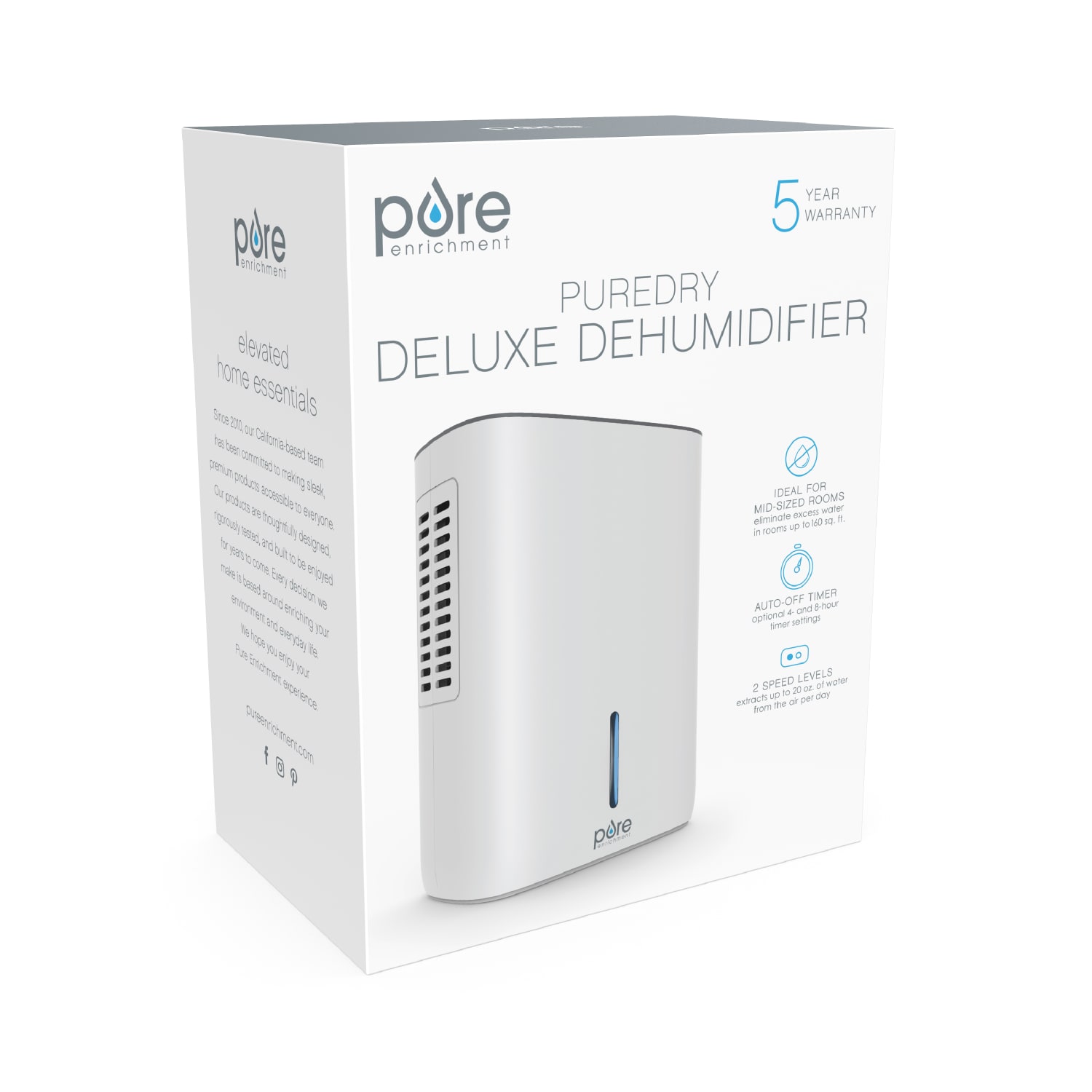 Pure Enrichment PureDry Deluxe Dehumidifier, Mid-Sized 1.5 L Water Tank, 12inH x 5-1/2inW x 9-1/8inD - Image 6