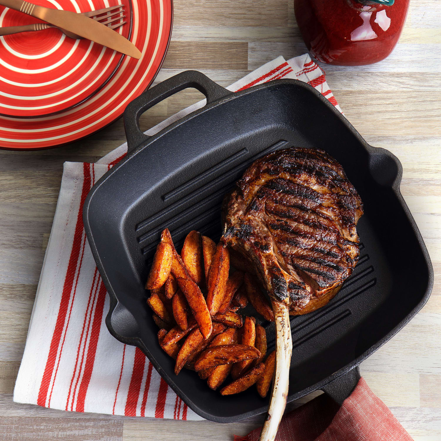 Oster Castaway Square Cast Iron Grill Pan, 10in, Black - Image 4