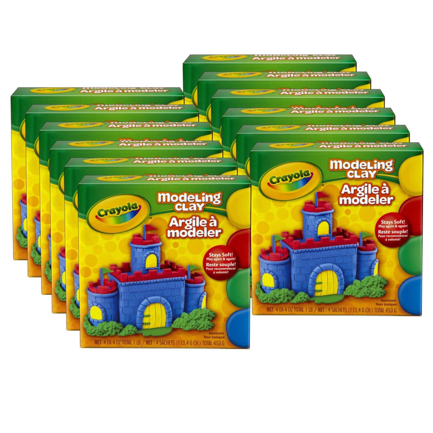 Crayola Modeling Clay, Assorted Colors, 1 Lb, Set Of 12 Boxes