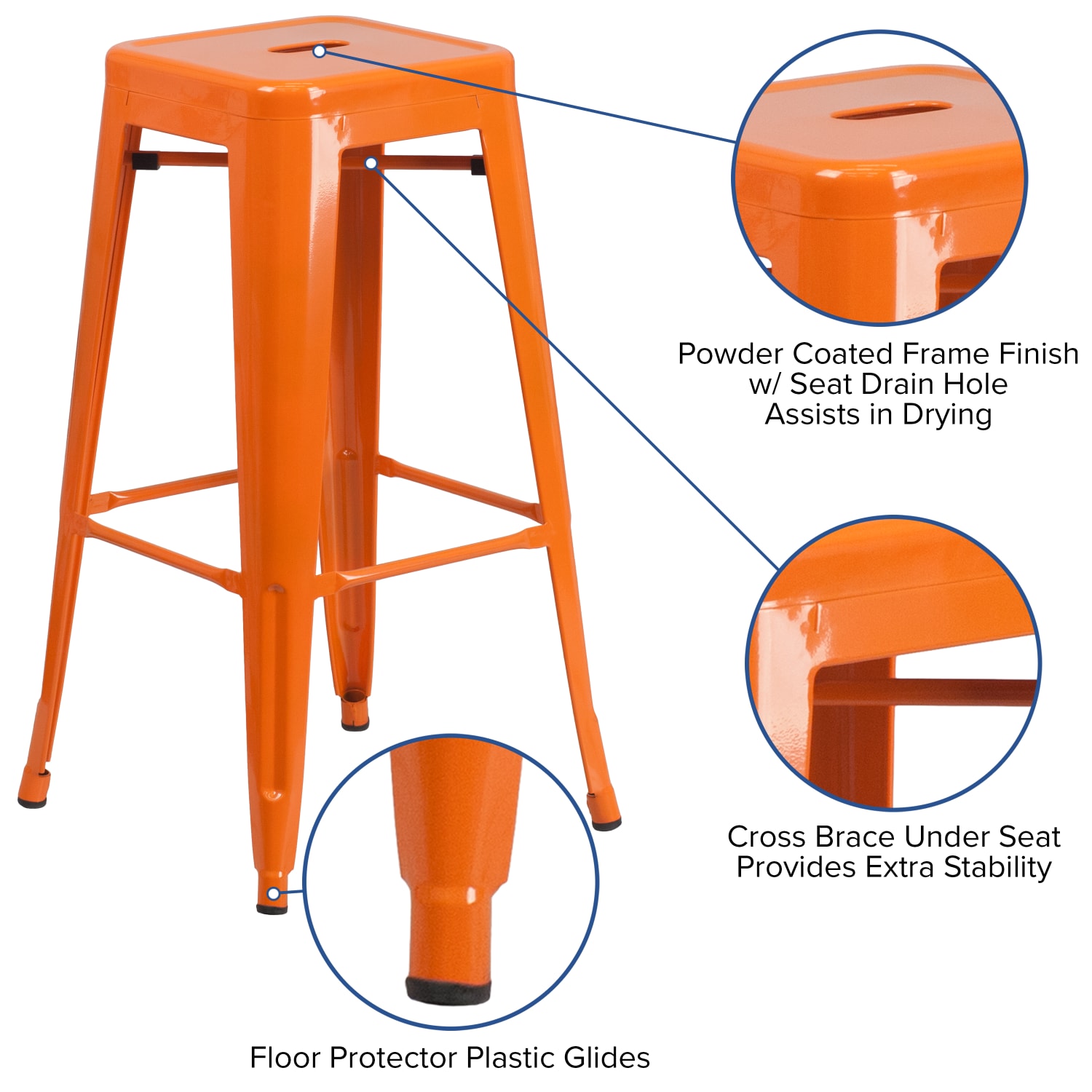 Flash Furniture Commercial Backless Bar Stool, Orange - Image 6