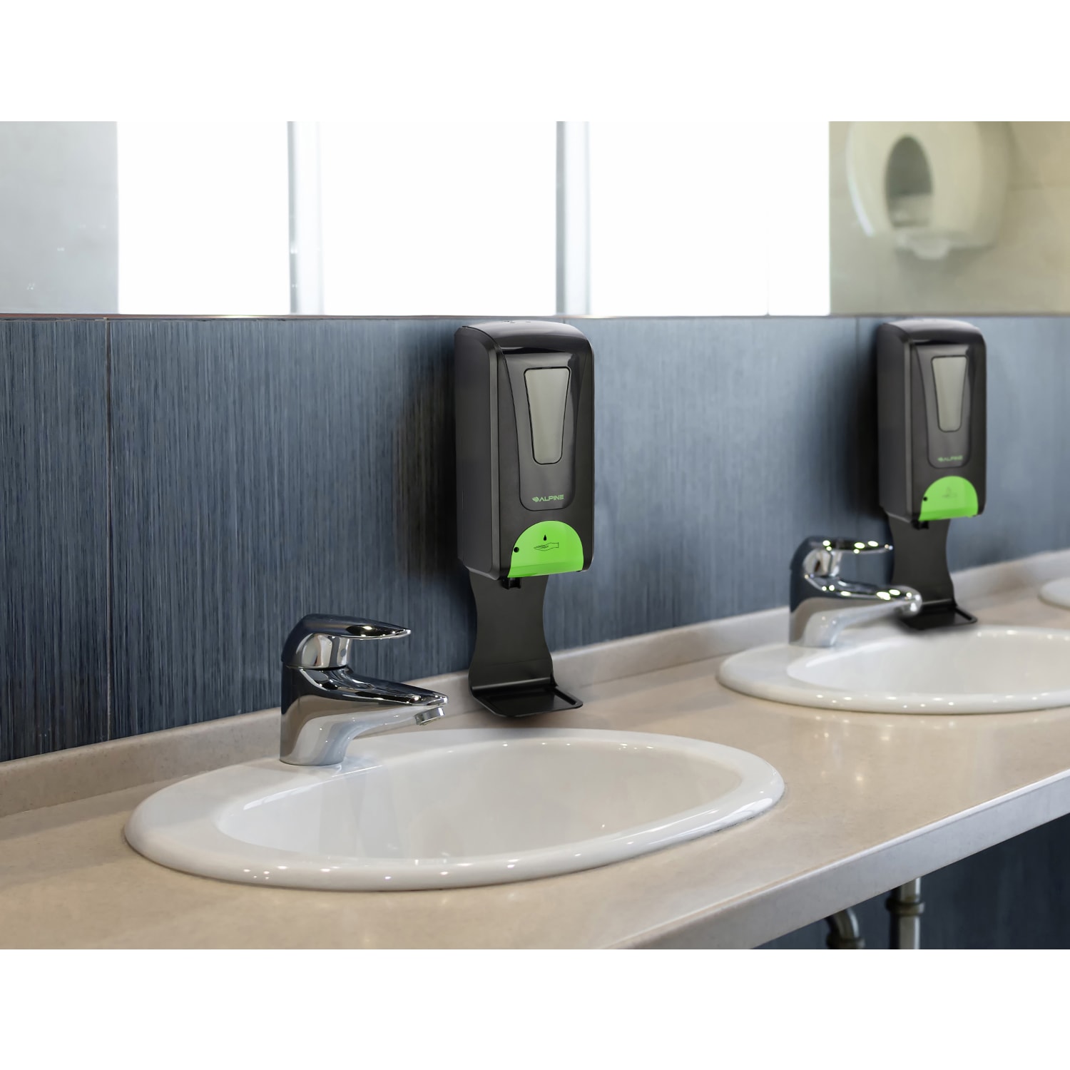 Alpine Industries 1200 mL Wall Mount Automatic Gel Hand Sanitizer Dispensers With Drip Trays, Black, Set Of 2 Dispensers - Image 6
