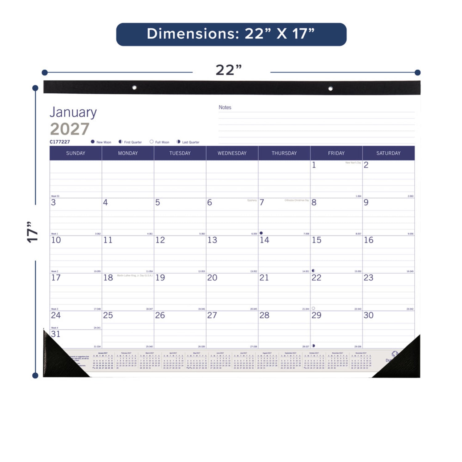 2027 Blueline DuraGlobe Monthly Desk Pad Calendar, 22in x 17in, Blue/White, January To December, C177227, Total Qty 1 - Image 3
