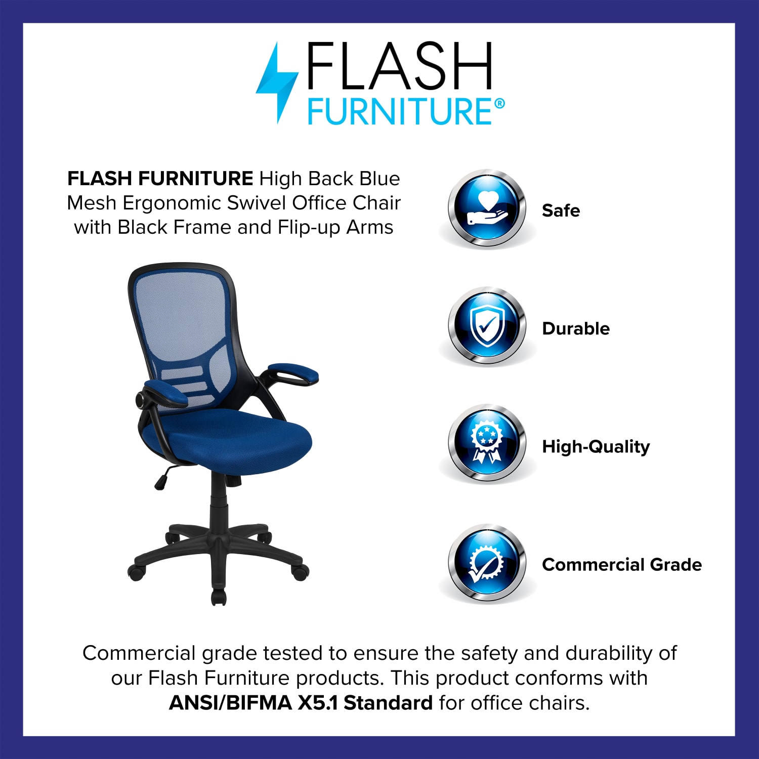 Flash Furniture Porter Ergonomic Mesh High Back Office Chair Blue PopularChairscom