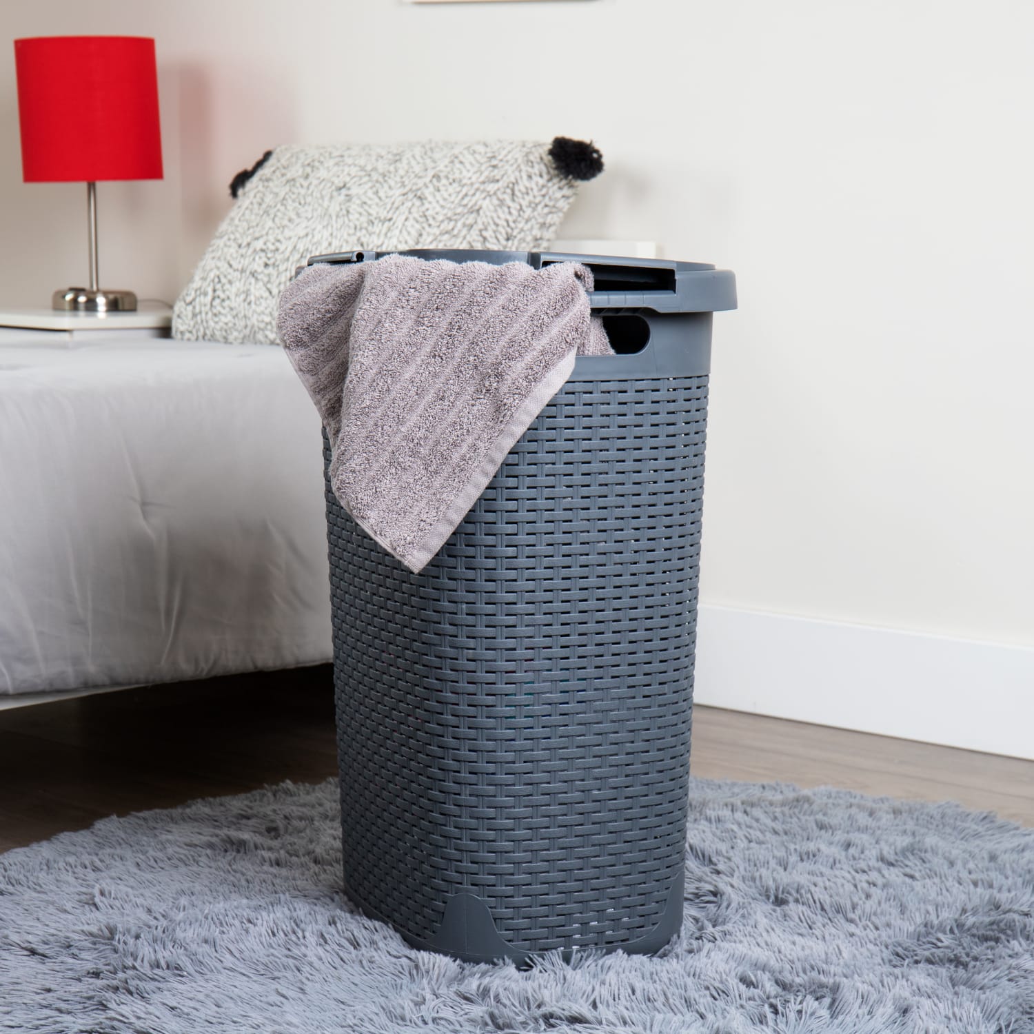 Mind Reader 60L Slim Laundry Hamper Clothes Basket with Lid, 24-3/20inH x 13-3/4inW x 17-13/20inL, Gray, Set of 2 - Image 3