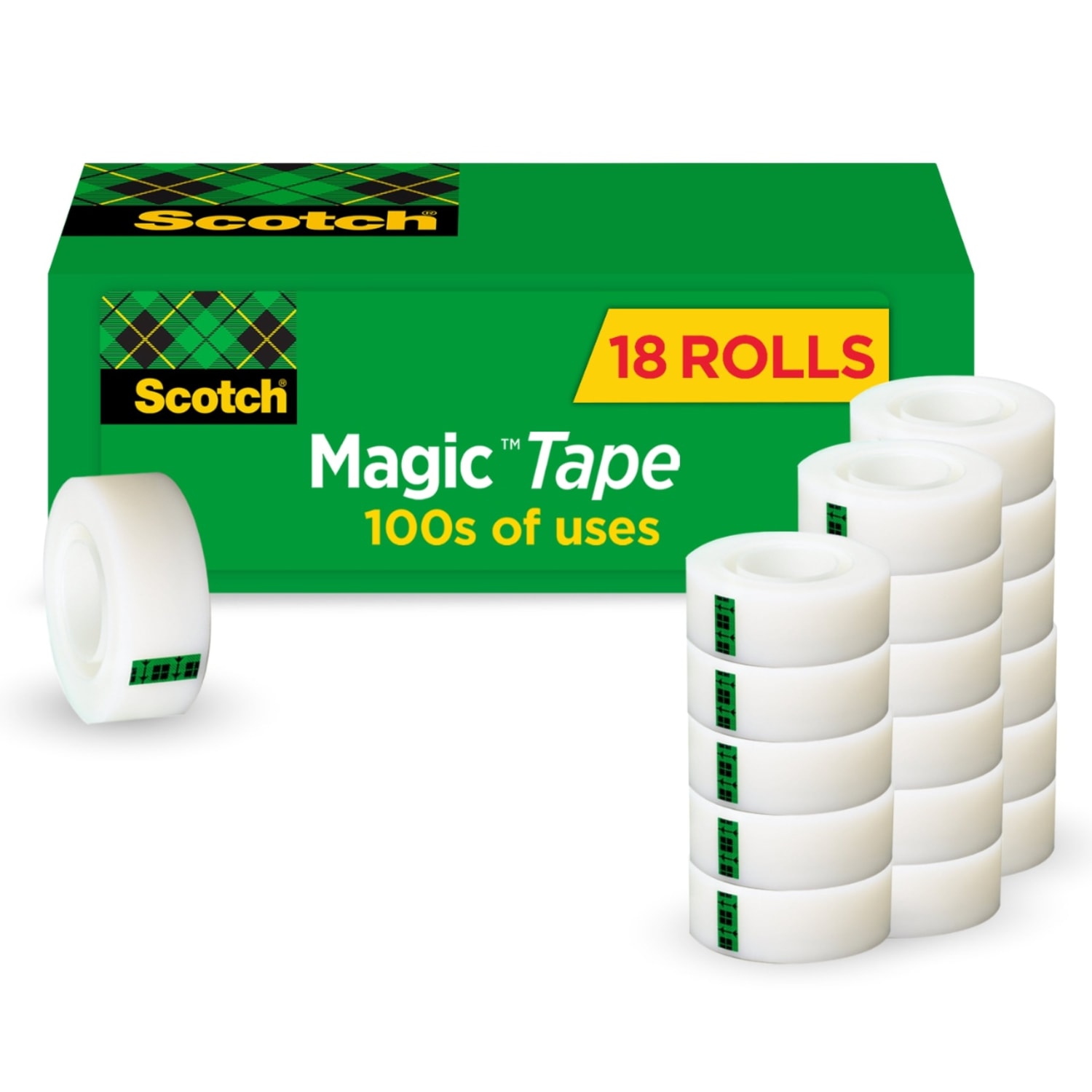 Scotch Magic Tape, Invisible, 18 Tape Rolls, 3/4 in x 1000 in, Home Office Supplies and School Supplies for College and Classrooms