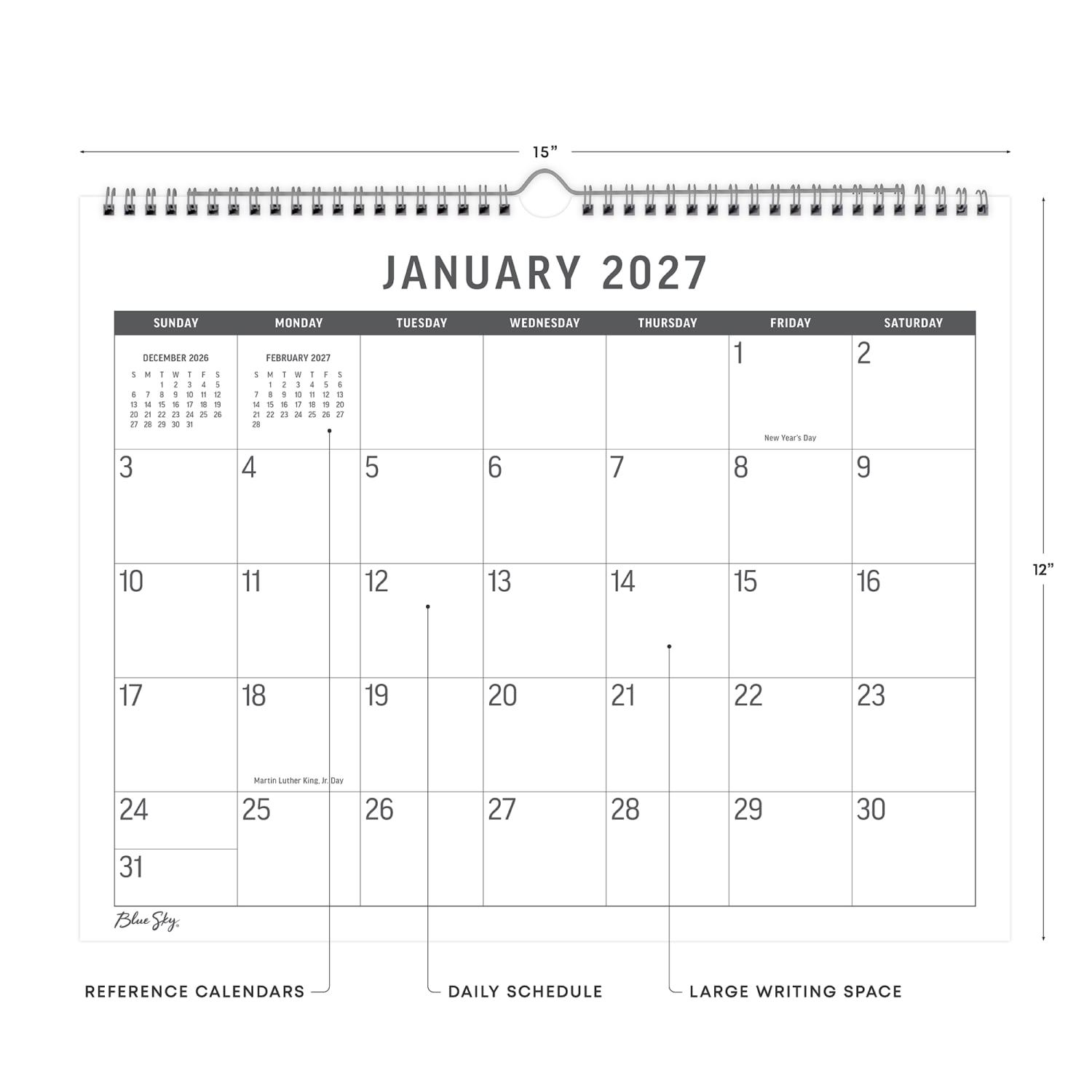 2027 Large Print Standard Monthly Wall Calendar 15x12 - Image 4