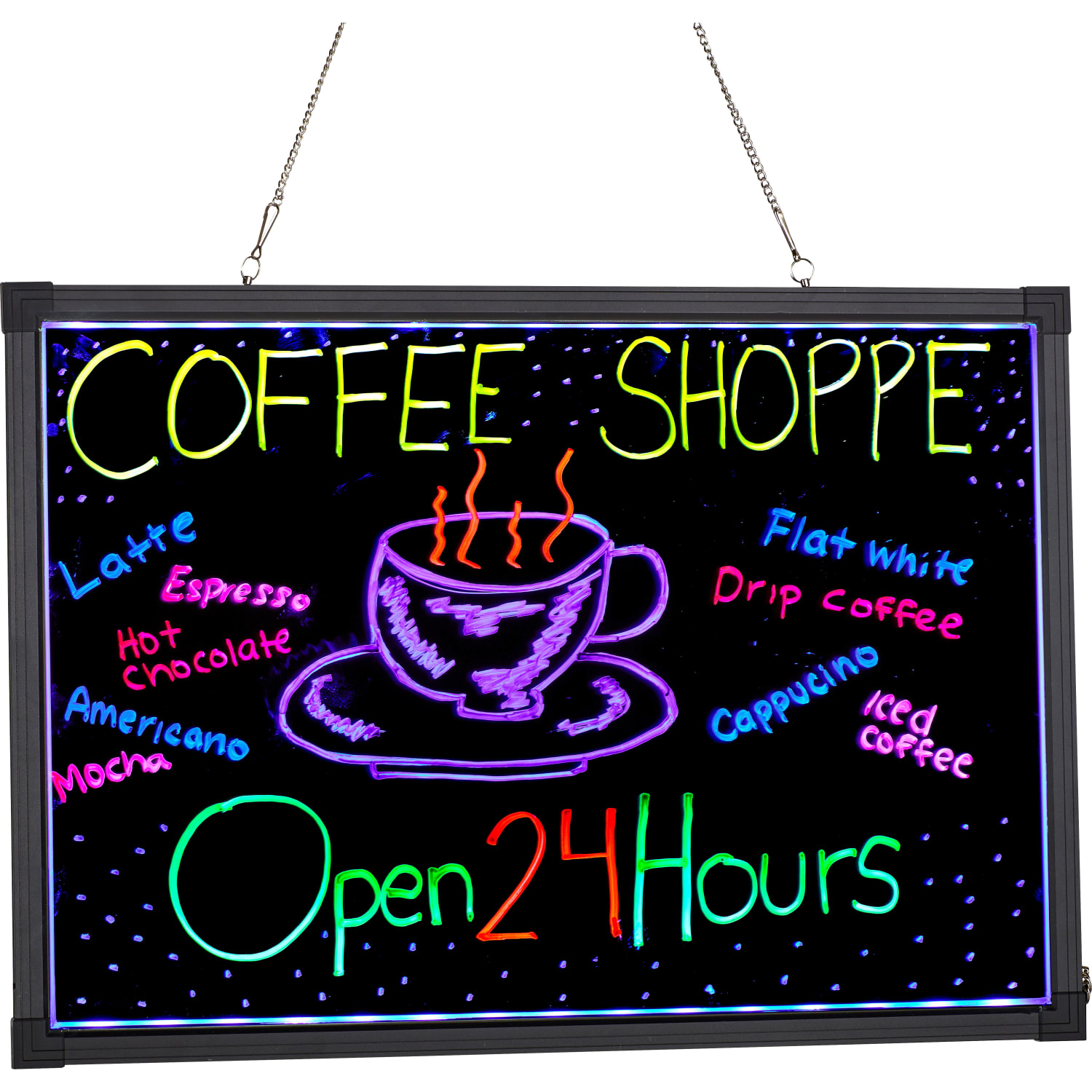 Alpine LED Illuminated Hanging Message Writing Board, 19-3/4inW x 27-5/8inH, Clear/Black