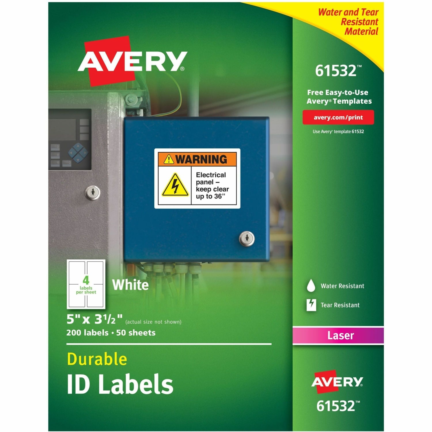 Avery Durable ID Labels With TrueBlock Technology, 61532, 5in x 3 1/2in, White, Pack Of 200