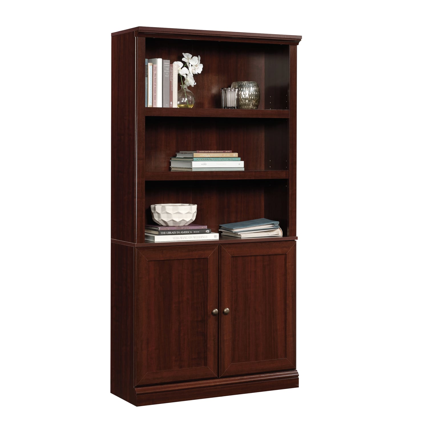 Sauder Select 70inH 5-Shelf Bookcase With Doors, Select Cherry - Image 3