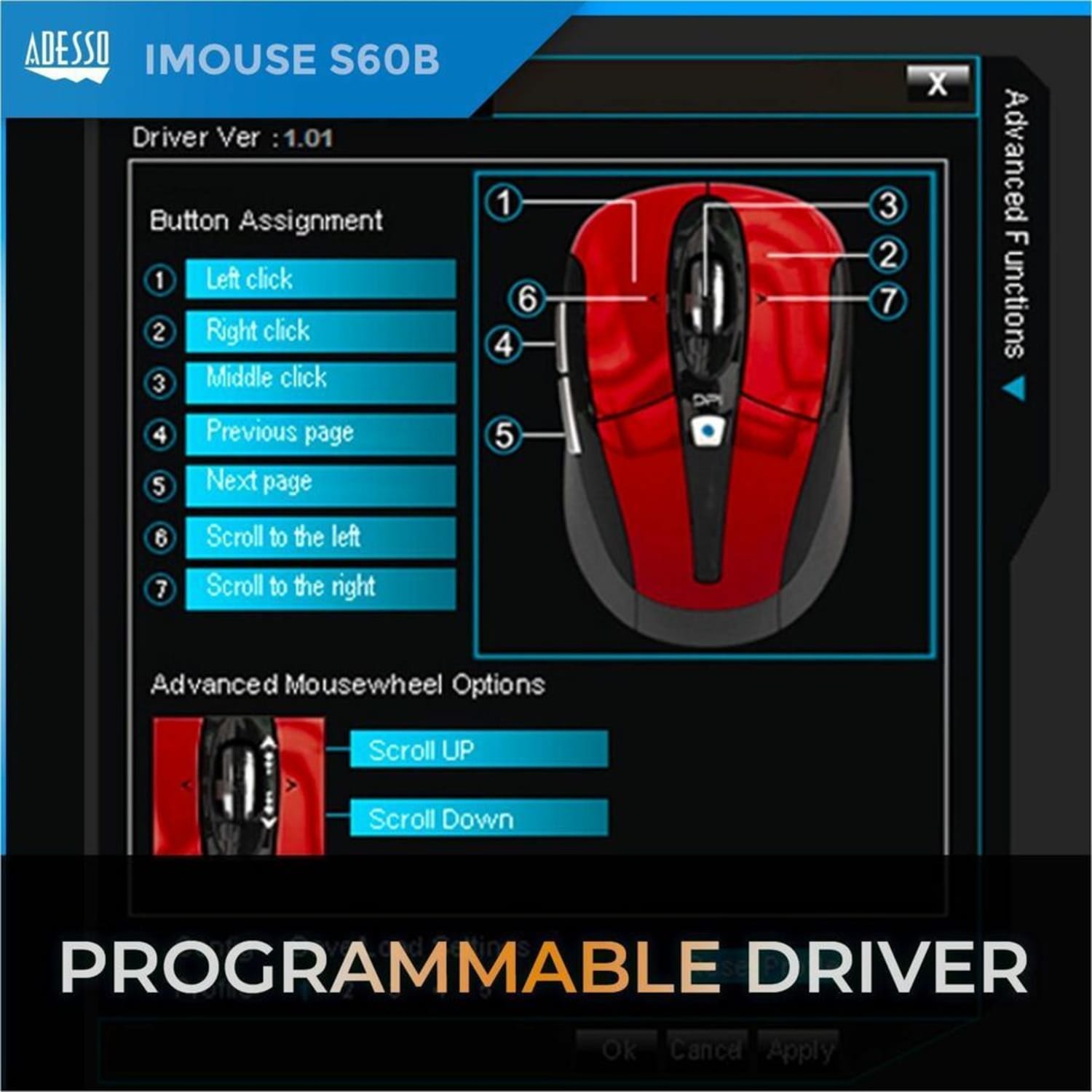 Adesso iMouse S60B Wireless RF Programmable Nano Optical Mouse, Black - Image 6