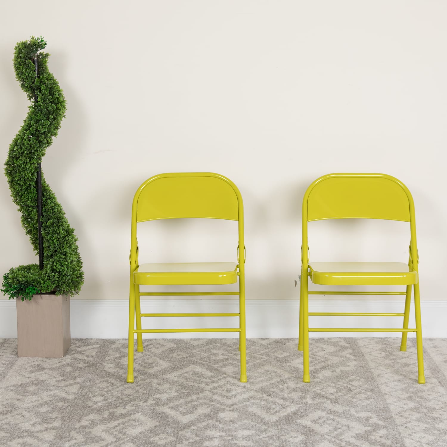 Flash Furniture HERCULES COLORBURST Series Triple-Braced & Double-Hinged Metal Folding Chairs, Twisted Citron, Pack Of 2 Chairs