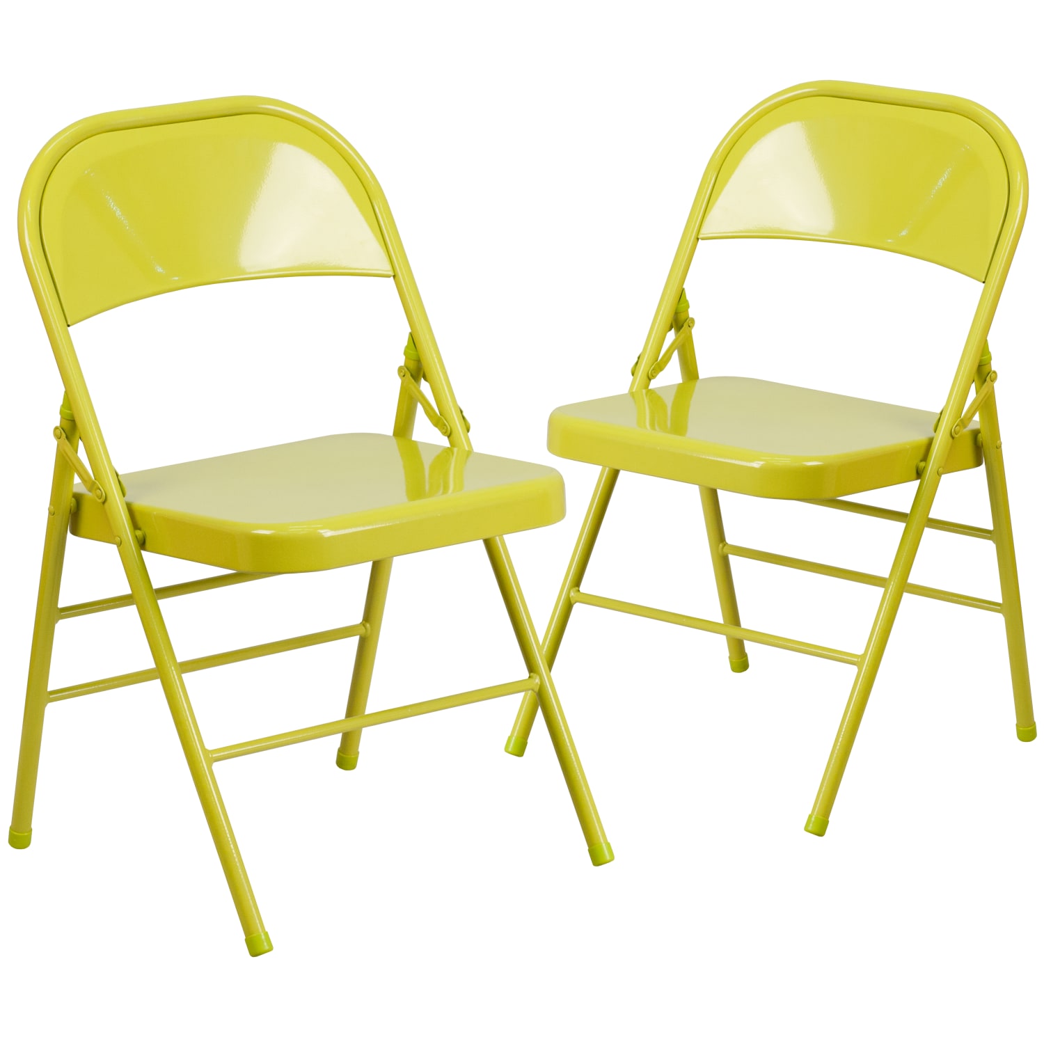 Flash Furniture HERCULES COLORBURST Series Triple-Braced & Double-Hinged Metal Folding Chairs, Twisted Citron, Pack Of 2 Chairs - Image 4
