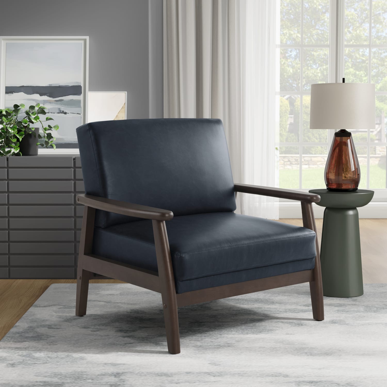 Lifestyle Solutions Anaheim Faux Leather Accent Guest Chair, Navy - Image 3