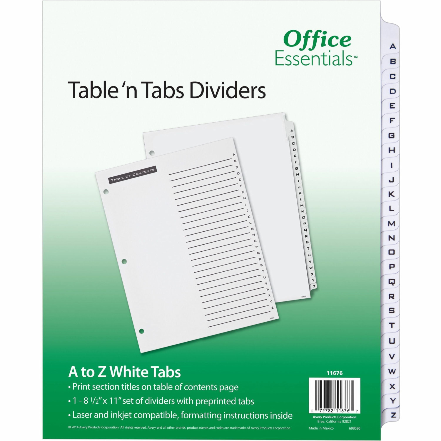 Avery Office Essentials Table N Tabs Dividers, 8-1/2in x 11in, White, Pack Of 26 Dividers - Image 3
