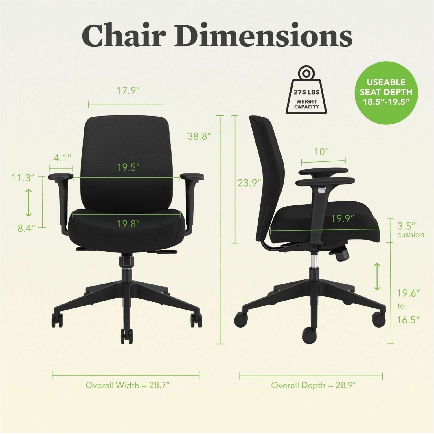 HON Altern Task Chair - Fabric, Foam Seat Material - Fabric Back Material - Black Frame Color - Mid Back - Black - Armrest - 1 Each - Image 3