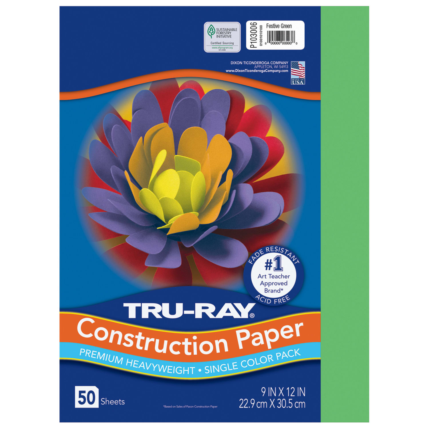 Tru-Ray Construction Paper, Heavyweight, 9in x 12in, Festive Green, 50 Sheets Per Pack, Set Of 5 Packs - Image 3