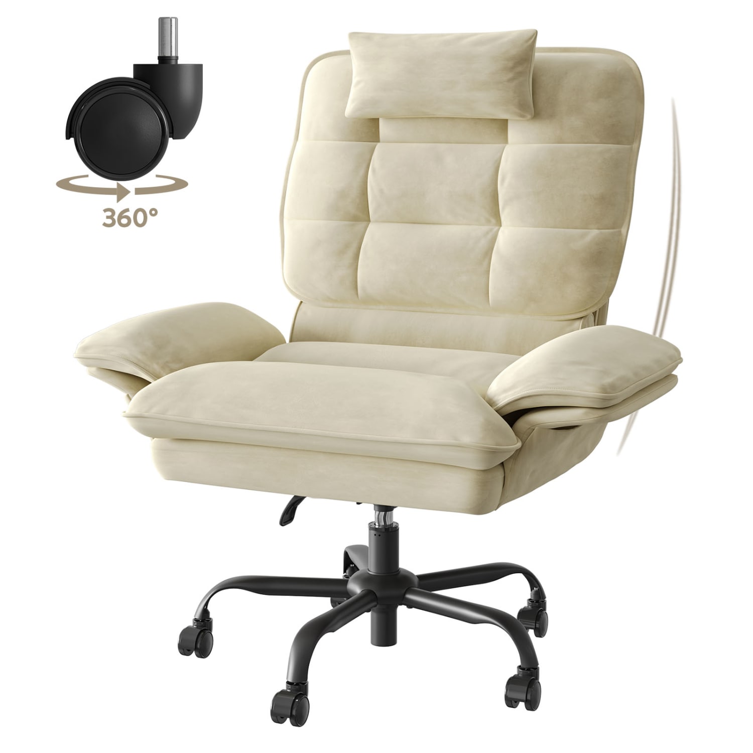 Bestier Ergonomic Velvet High-Back Swivel Executive Task Chair, Beige - Image 3