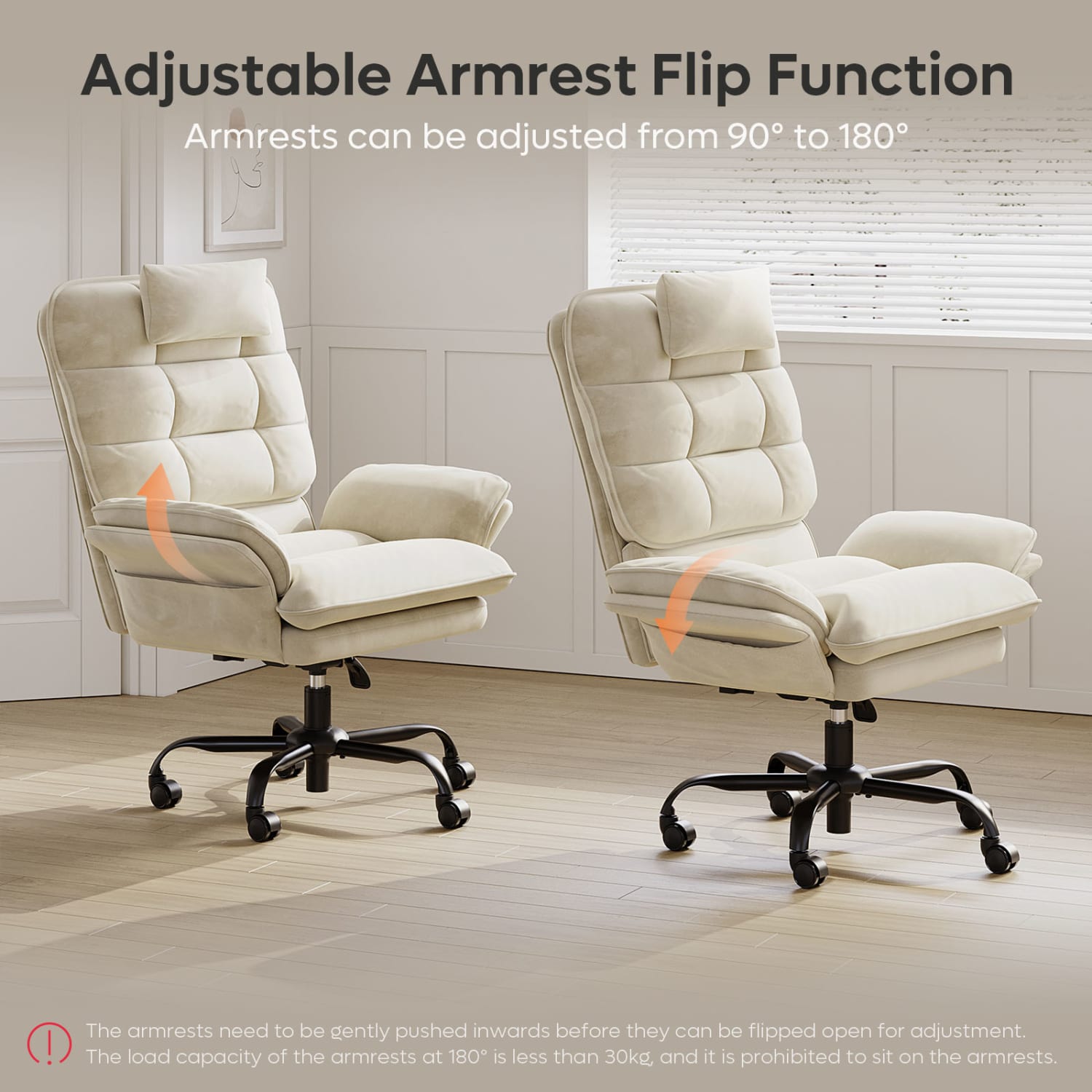 Bestier Ergonomic Velvet High-Back Swivel Executive Task Chair, Beige - Image 6