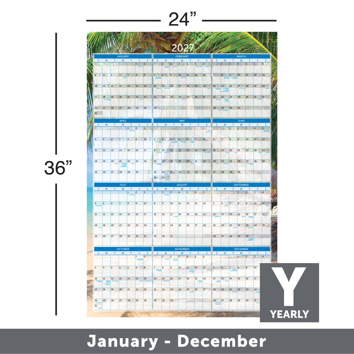 2027 Office Depot Brand Reversible Erasable Wall Calendar, 24in x 36in, Paradise, January to December - Image 3