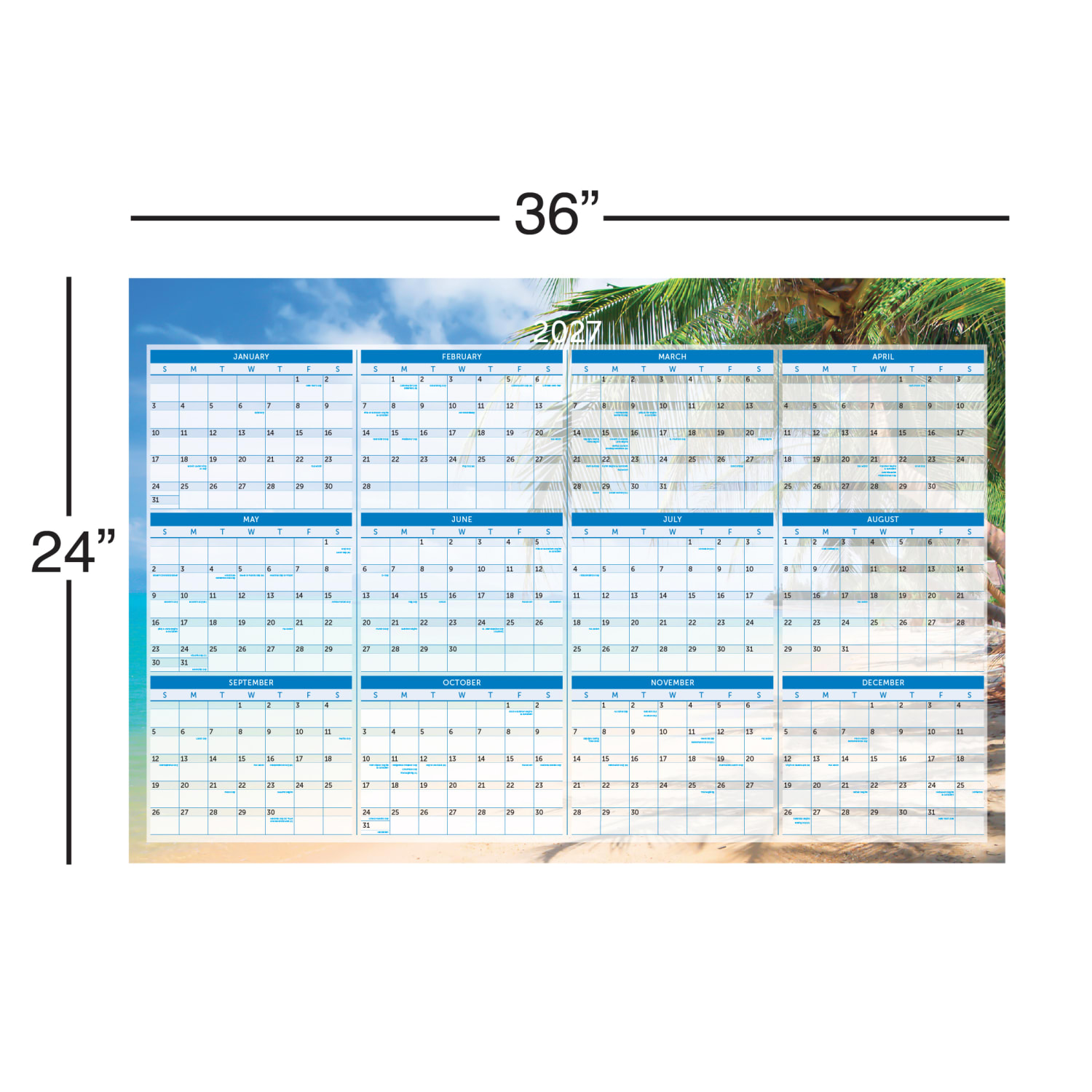 2027 Office Depot Brand Reversible Erasable Wall Calendar, 24in x 36in, Paradise, January to December - Image 4