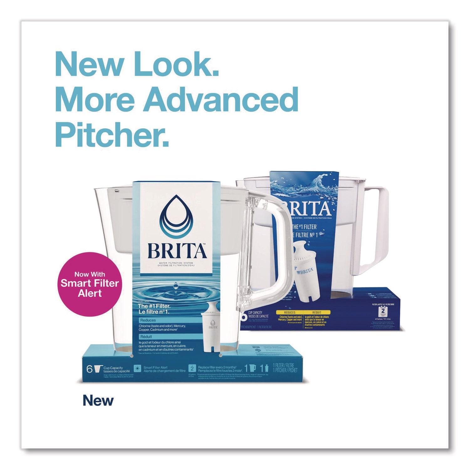 Brita Small 6-Cup Water Filter Pitcher with 1 Standard Filter, Denali, White, 2/Carton - Image 3