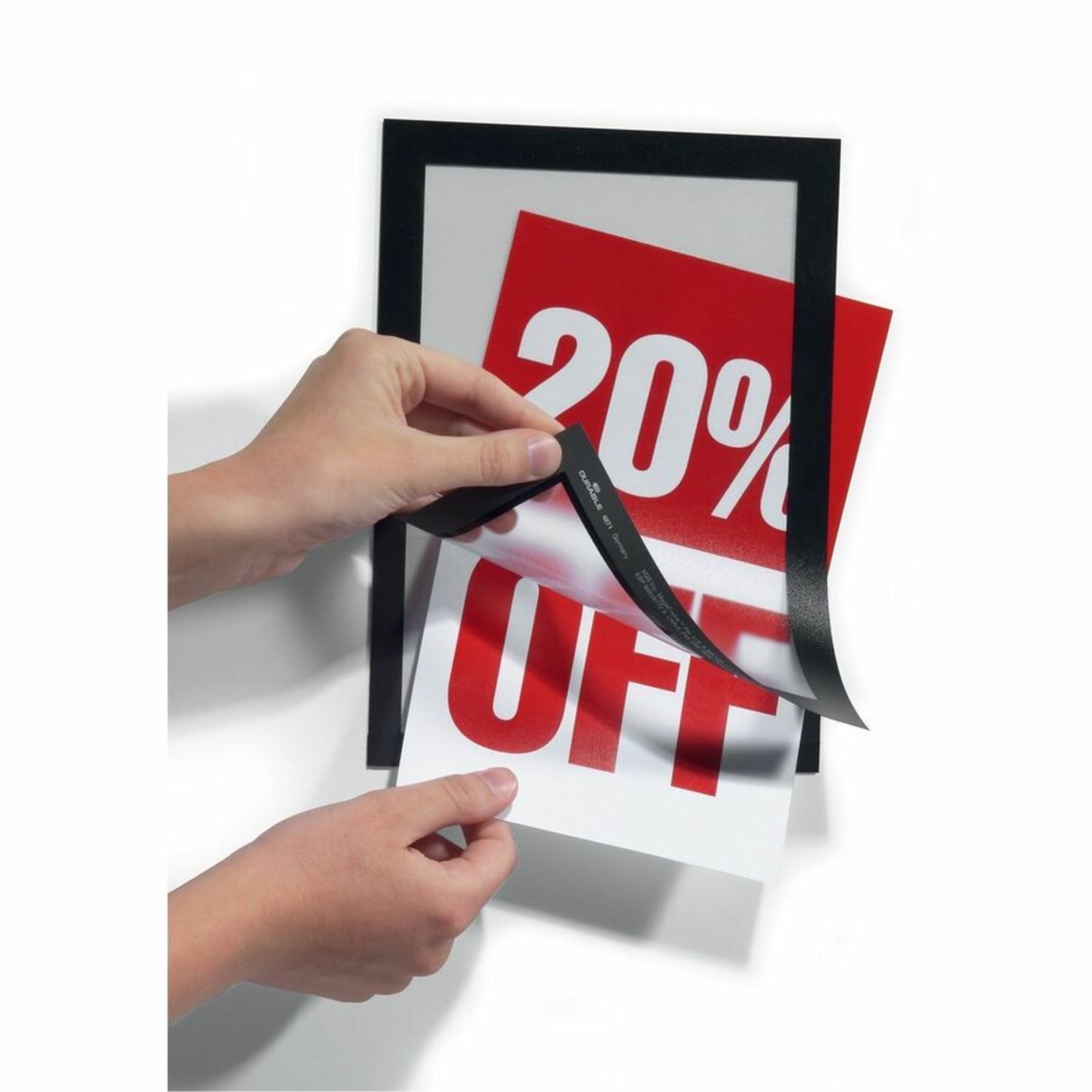 DURABLE DURAFRAME Self-Adhesive Magnetic Half-Letter Sign Holder - 6.5in x 9.5in Frame Size - Rectangle - Horizontal or Vertical - Self-adhesive, Magnetic - 2 / Pack - Black - Image 3