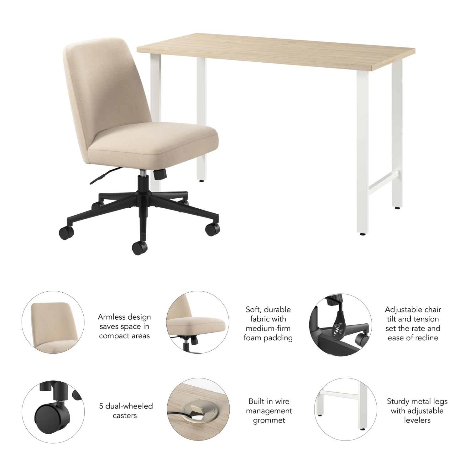 Bush Furniture Hustle 48inW x 24inD Computer Desk and Chair Set, Natural Elm, Standard Delivery Service - Image 3