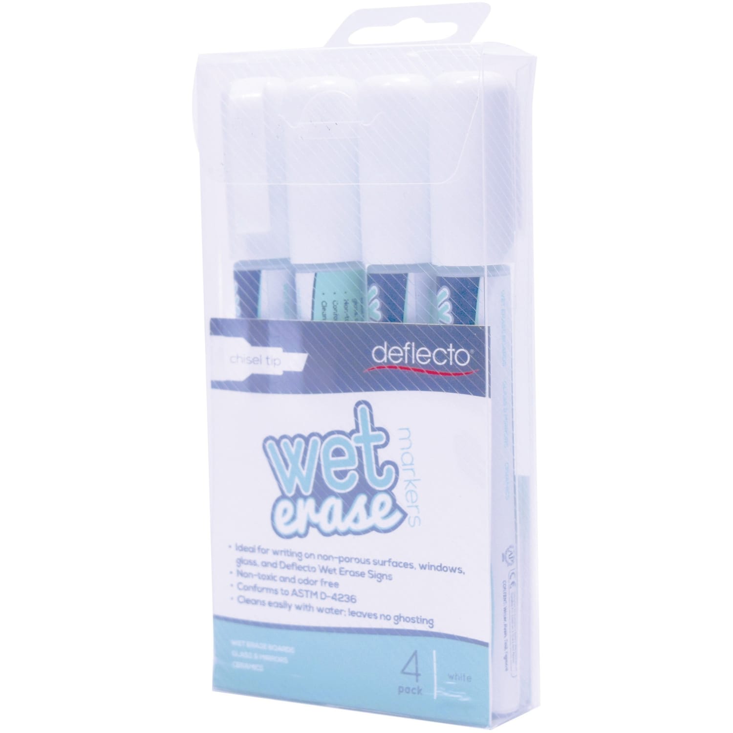 Deflecto Chisel Tip Wet-Erase Markers, Fine, Bold Point Type, Chisel Point Style, White, Pack Of 4 - Image 3