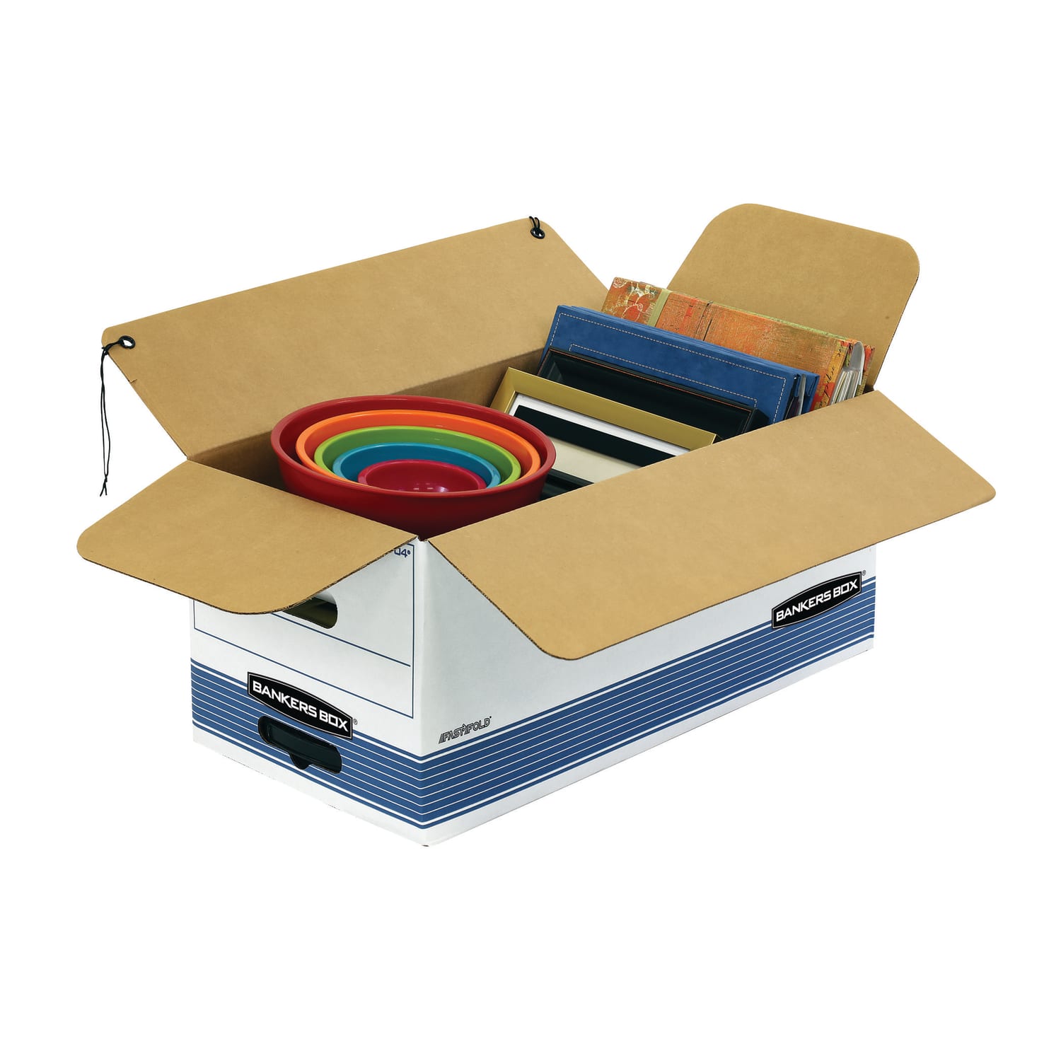 Bankers Box Stor/File Medium-Duty Storage Boxes With Locking Lift-Off Lids And Built-In Handles, Letter Size, 24 x 12in x 10in, 60% Recycled, White/Blue, Case Of 3 - Image 6