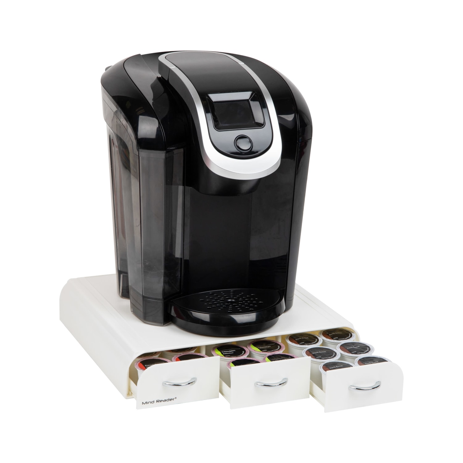 Mind Reader Single Serve Coffee Pod Organizer with 3 Drawers 12-1/4inL x 13-1/2inW x 2-1/2inH, Black
