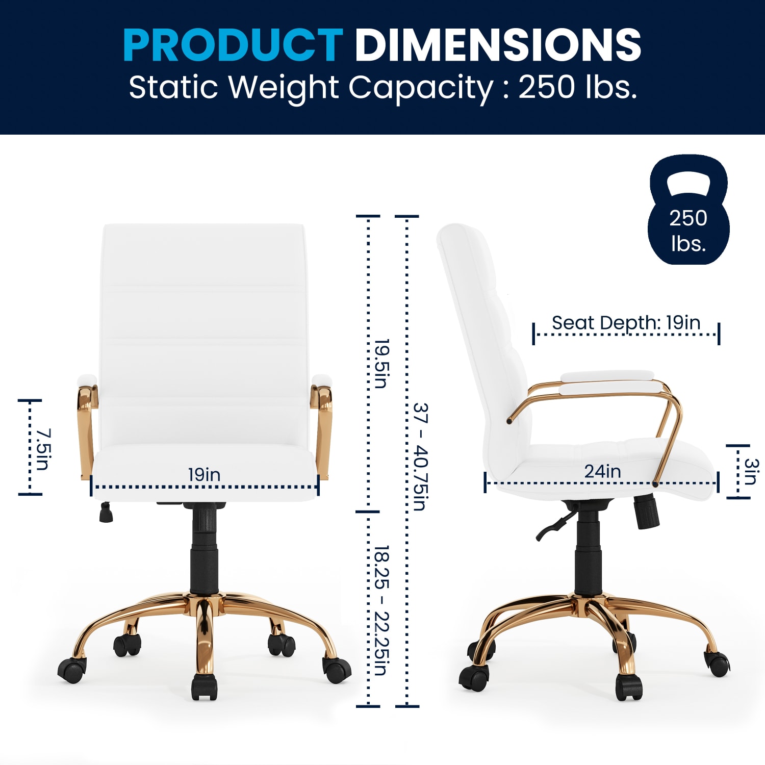 Flash Furniture LeatherSoft Faux Leather Mid Back Office Chair With Chrome Base And Arms WhiteGold PopularChairscom
