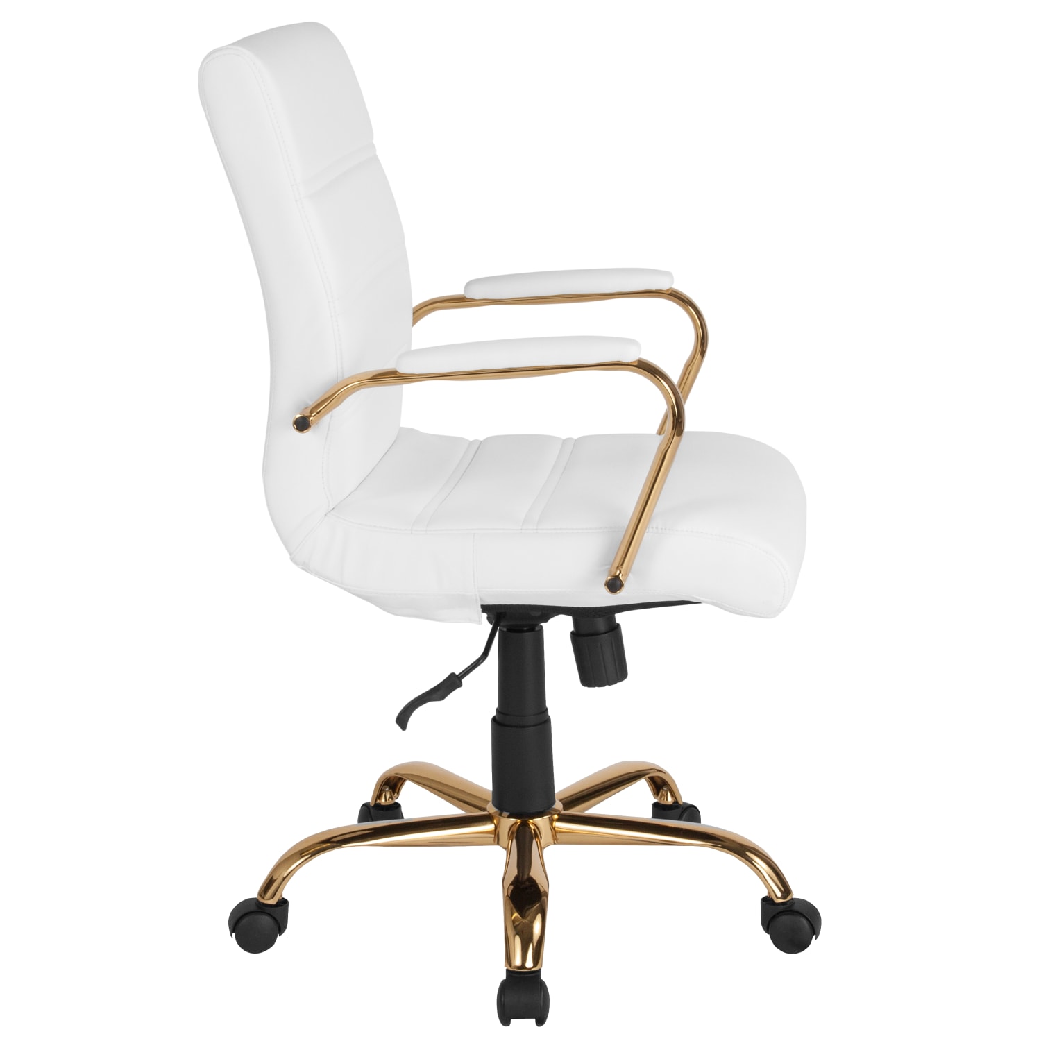 Flash Furniture LeatherSoft Faux Leather Mid Back Office Chair With Chrome Base And Arms WhiteGold PopularChairscom
