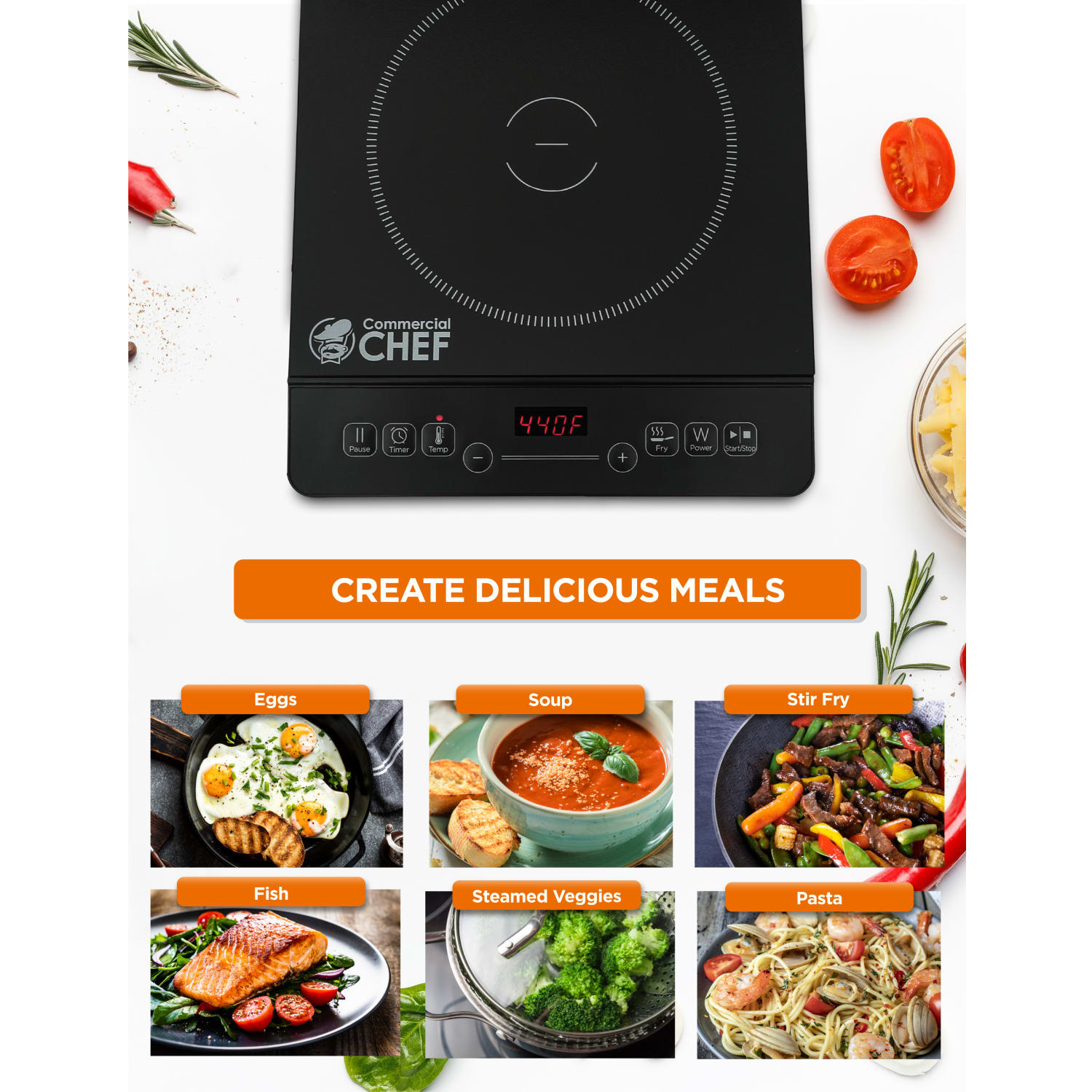 Commercial Chef Portable Induction Cooker With LED Display, Black - Image 3