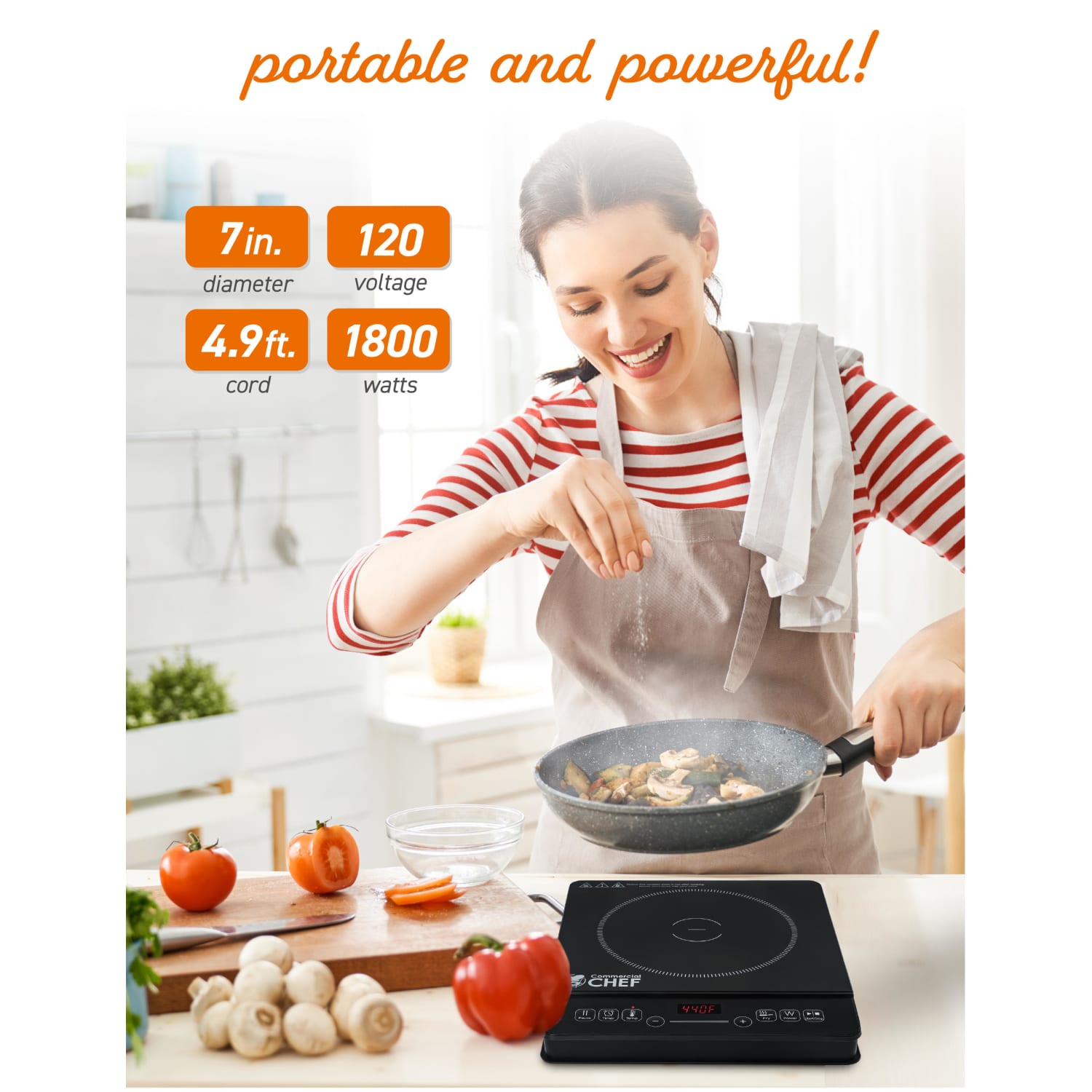Commercial Chef Portable Induction Cooker With LED Display, Black - Image 5