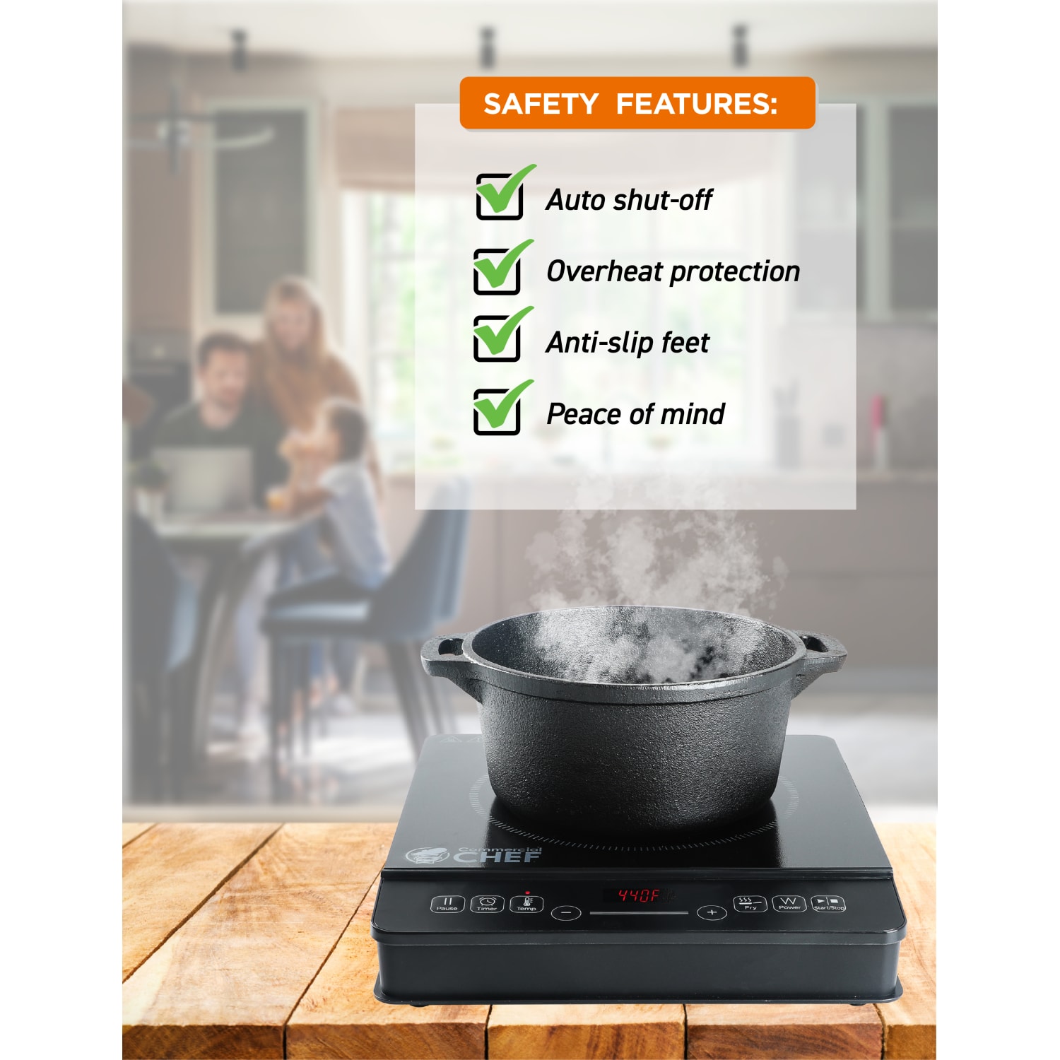 Commercial Chef Portable Induction Cooker With LED Display, Black - Image 6