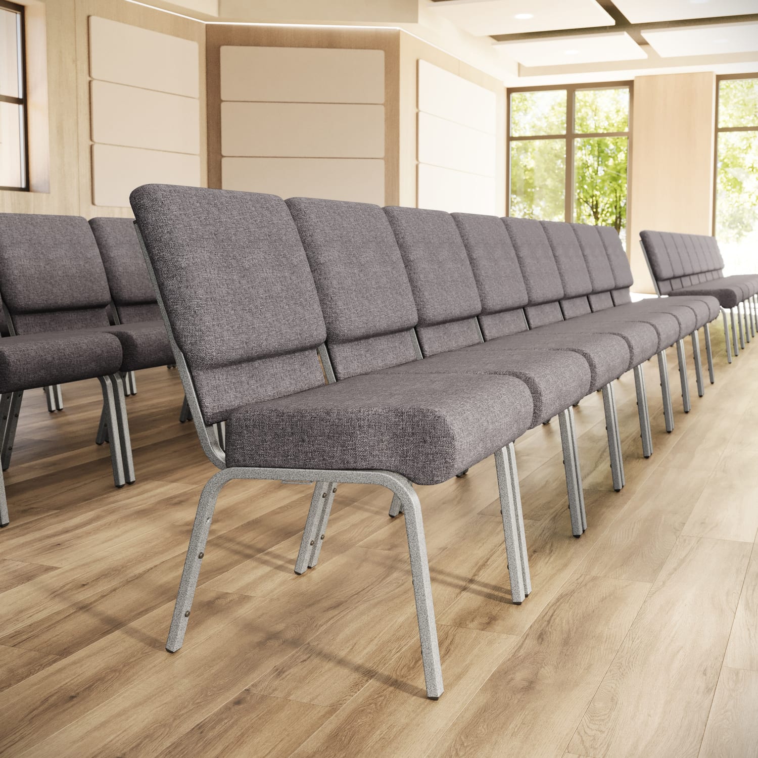 Flash Furniture HERCULES 21inW Stacking Church Chair GraySilvervein PopularChairscom