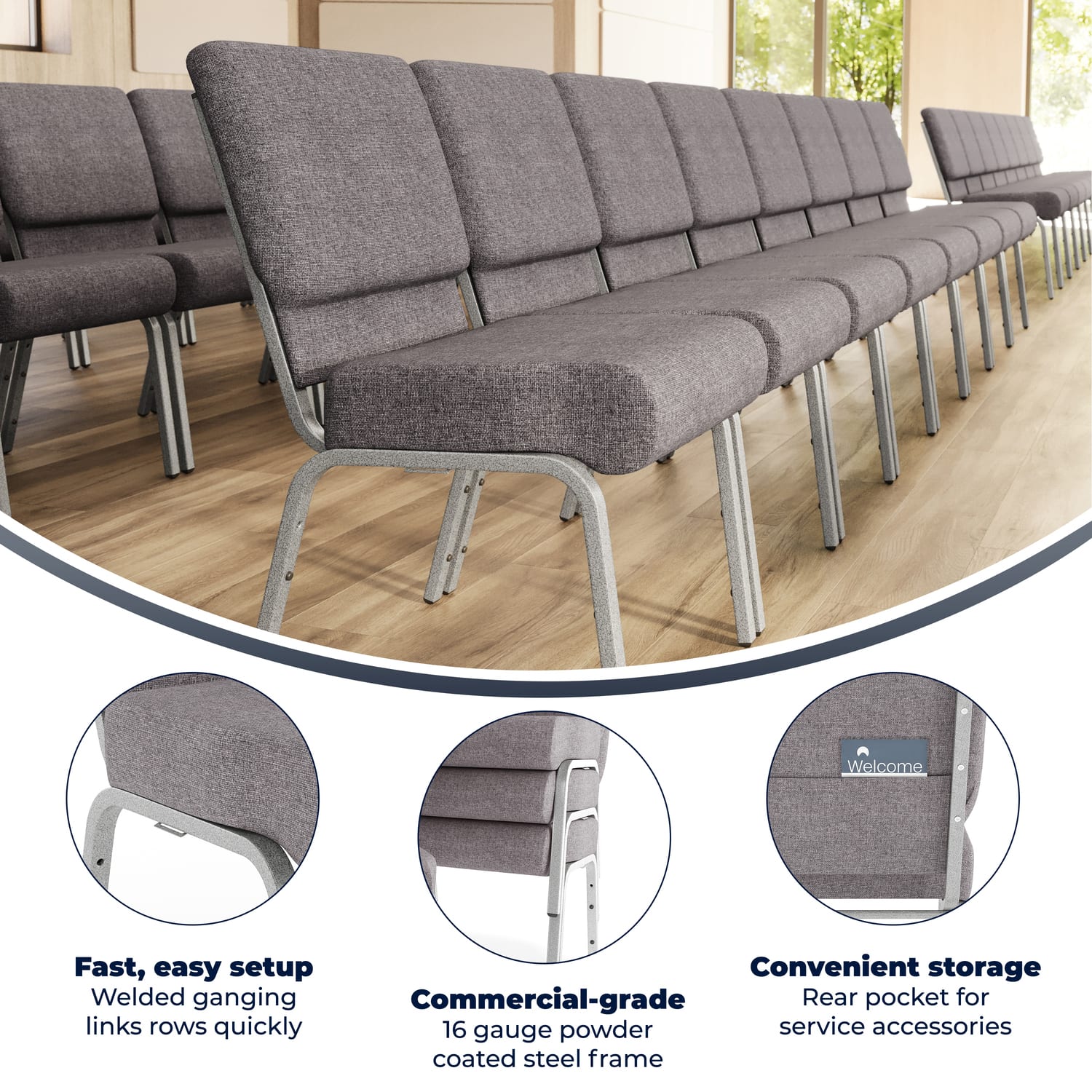 Flash Furniture HERCULES 21inW Stacking Church Chair GraySilvervein PopularChairscom