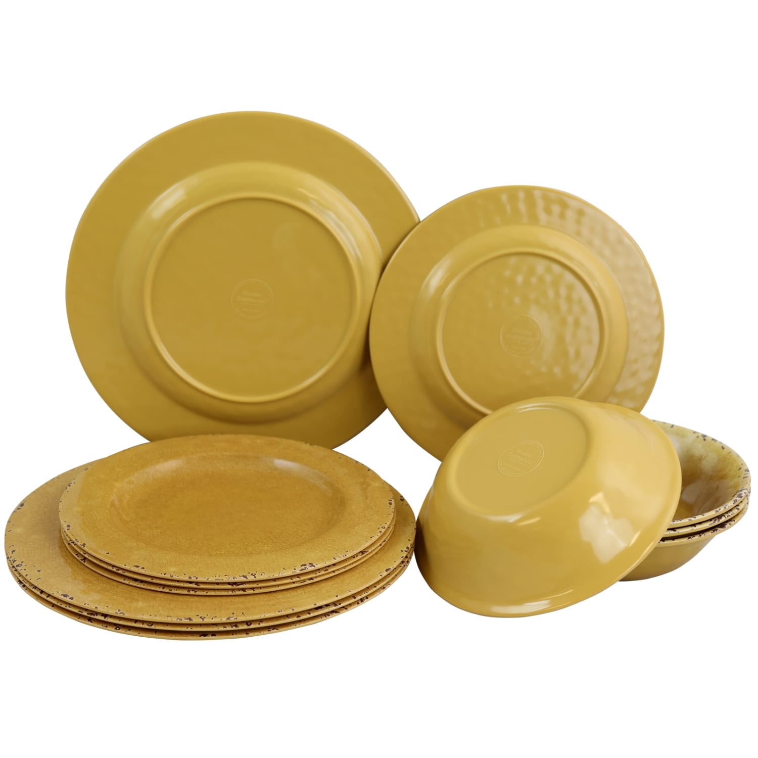 Gibson Studio California Mauna 12-Piece Melamine Dinnerware Set, Yellow Crackle - Image 3