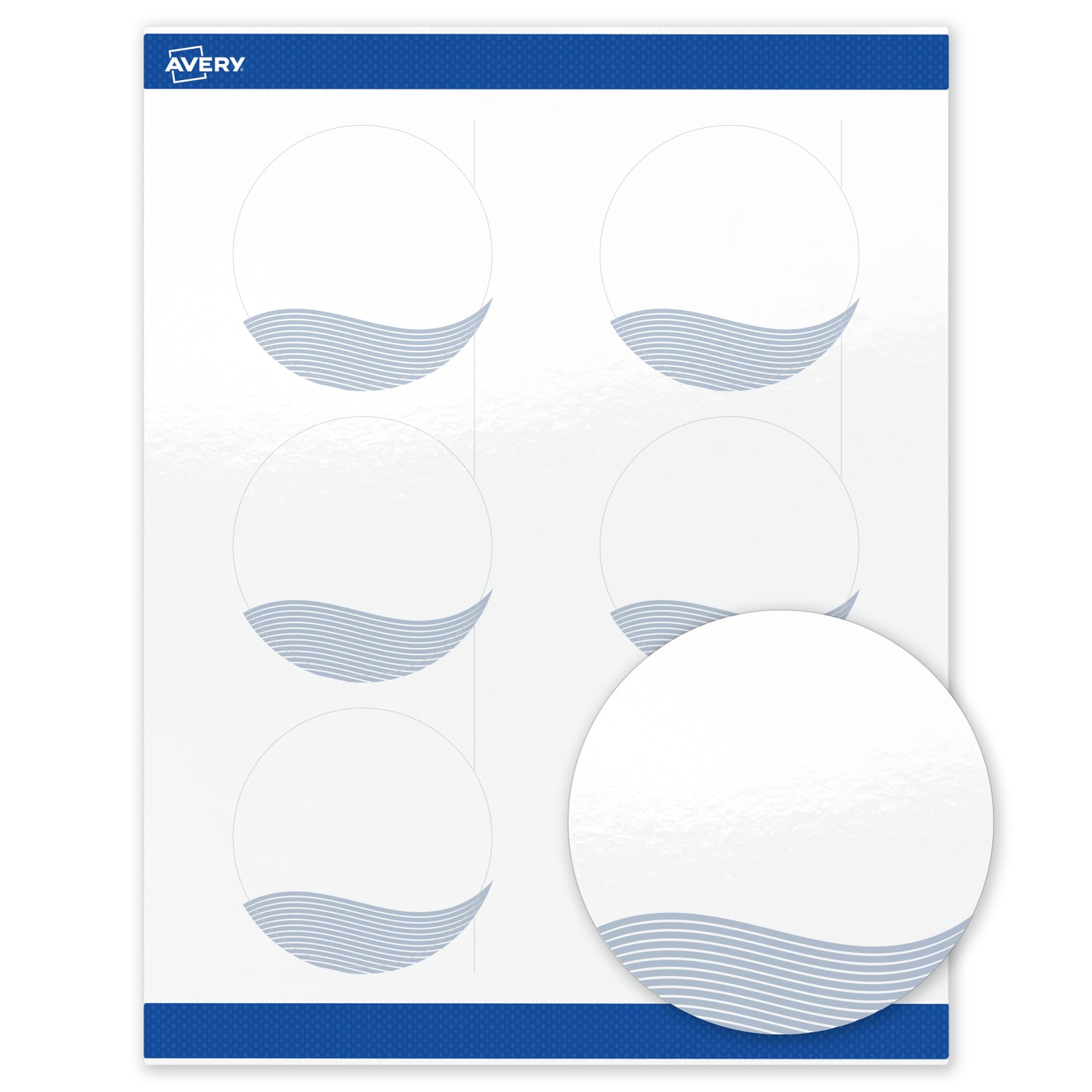 Avery Printable Labels With Sure Feed Technology, S00-EV1, Round, 3in, Glossy White With Preprinted Blue Waves Design, Pack Of 60 - Image 3