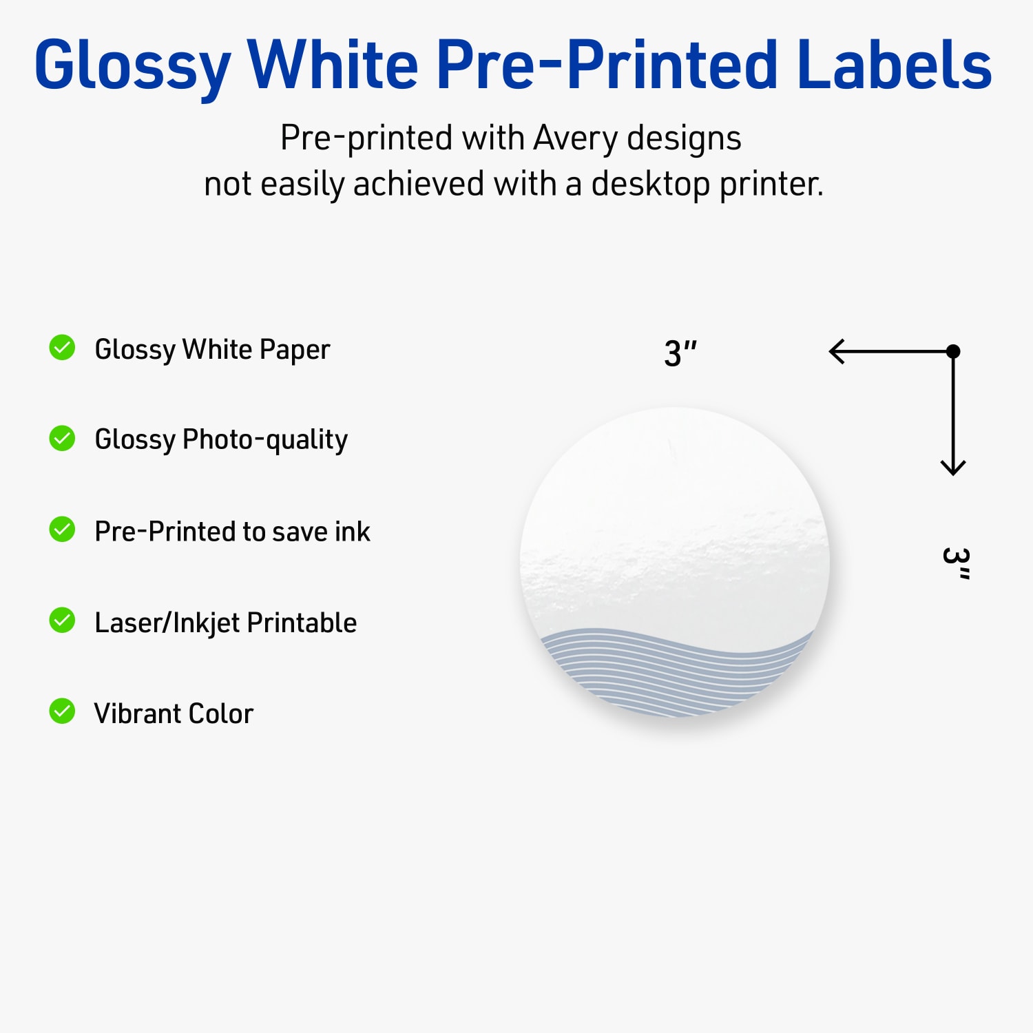 Avery Printable Labels With Sure Feed Technology, S00-EV1, Round, 3in, Glossy White With Preprinted Blue Waves Design, Pack Of 60 - Image 4